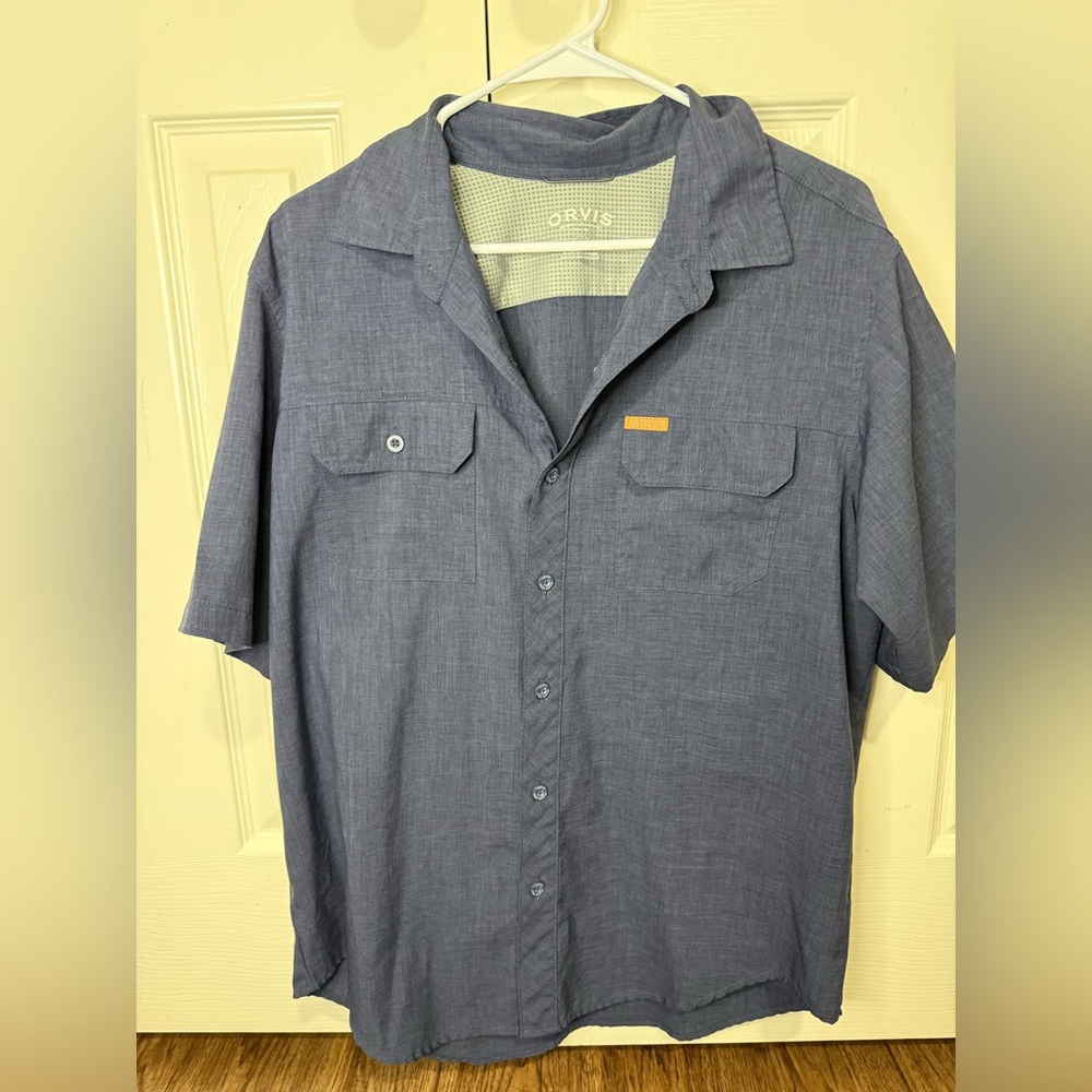Orvis‎ Men’s Large Short Sleeve Button Up Shirt Gray Outdoor Fishing Travel